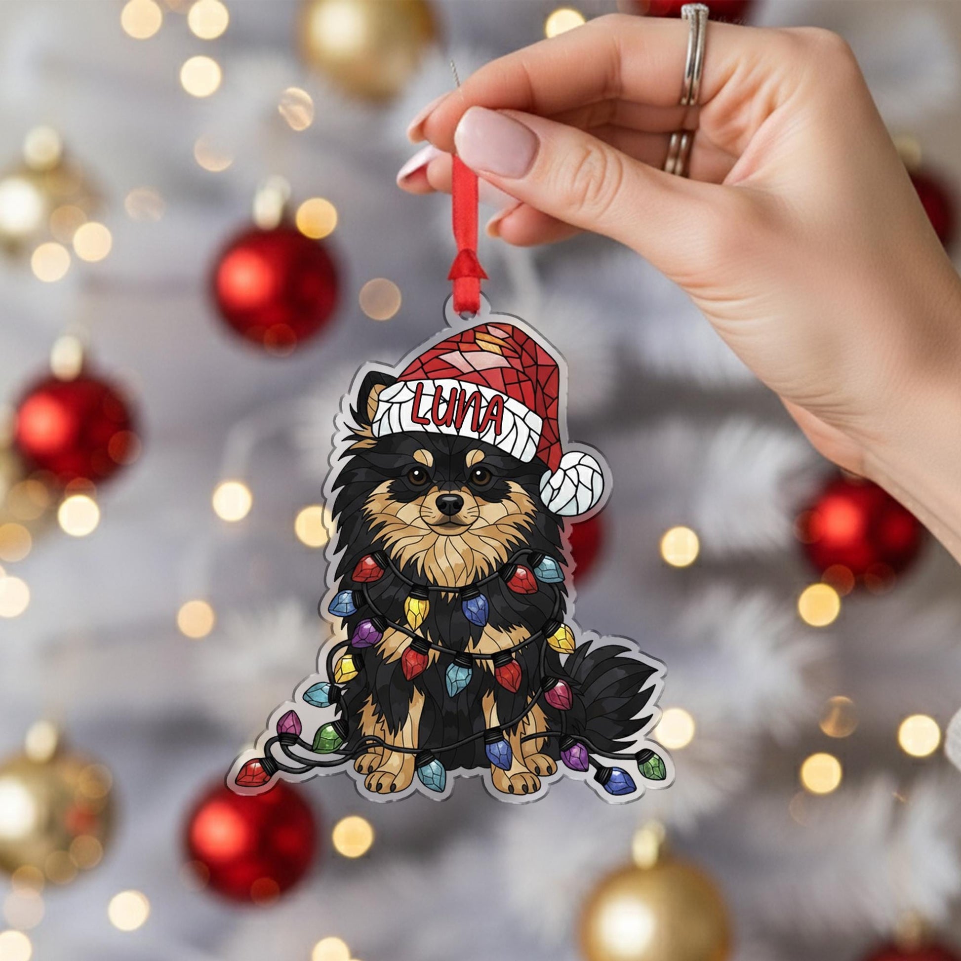 Custom Dog Christmas Ornament Pomeranian with Lights Decor
