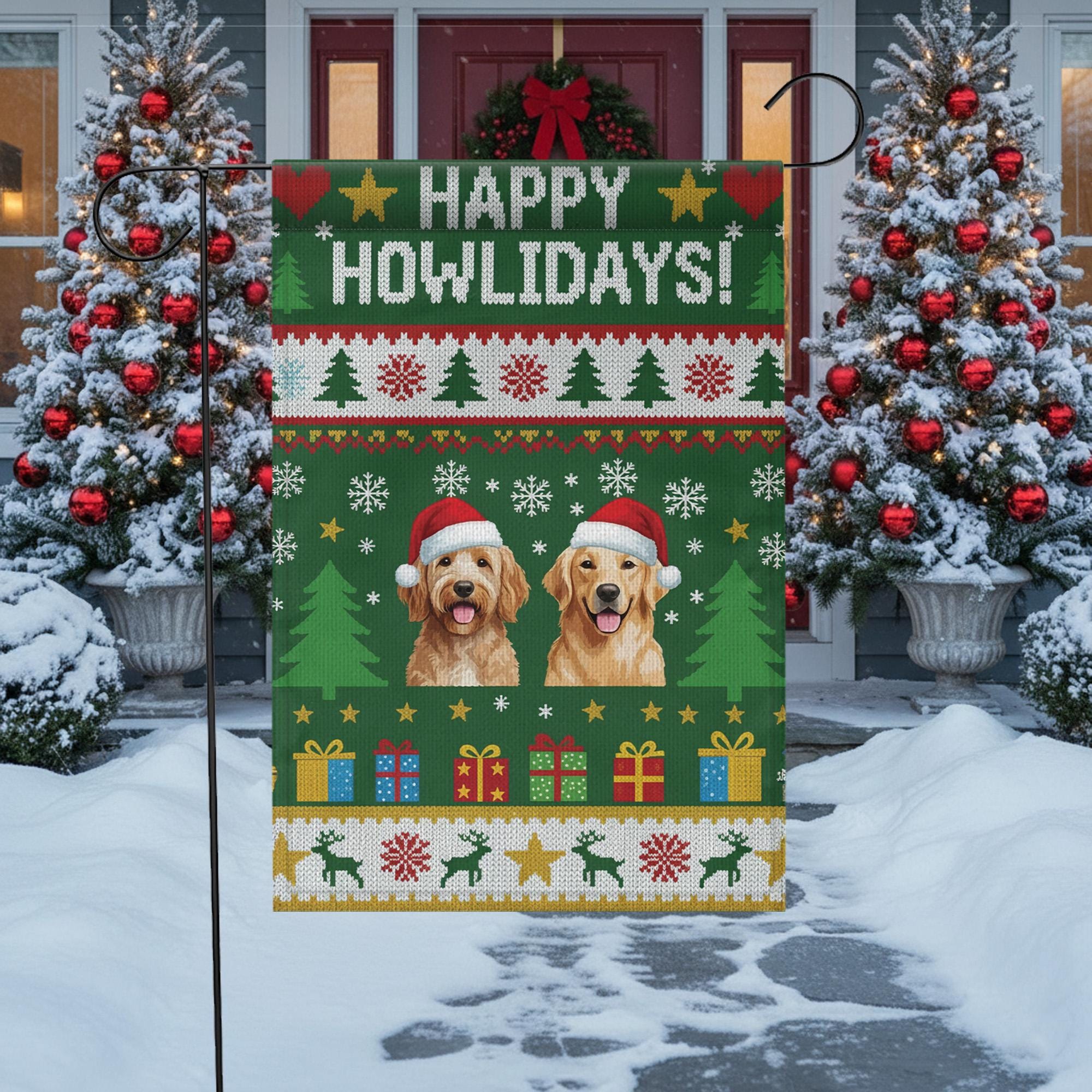 Custom Dog Christmas Garden Flag Happy Howlidays Yard Decor