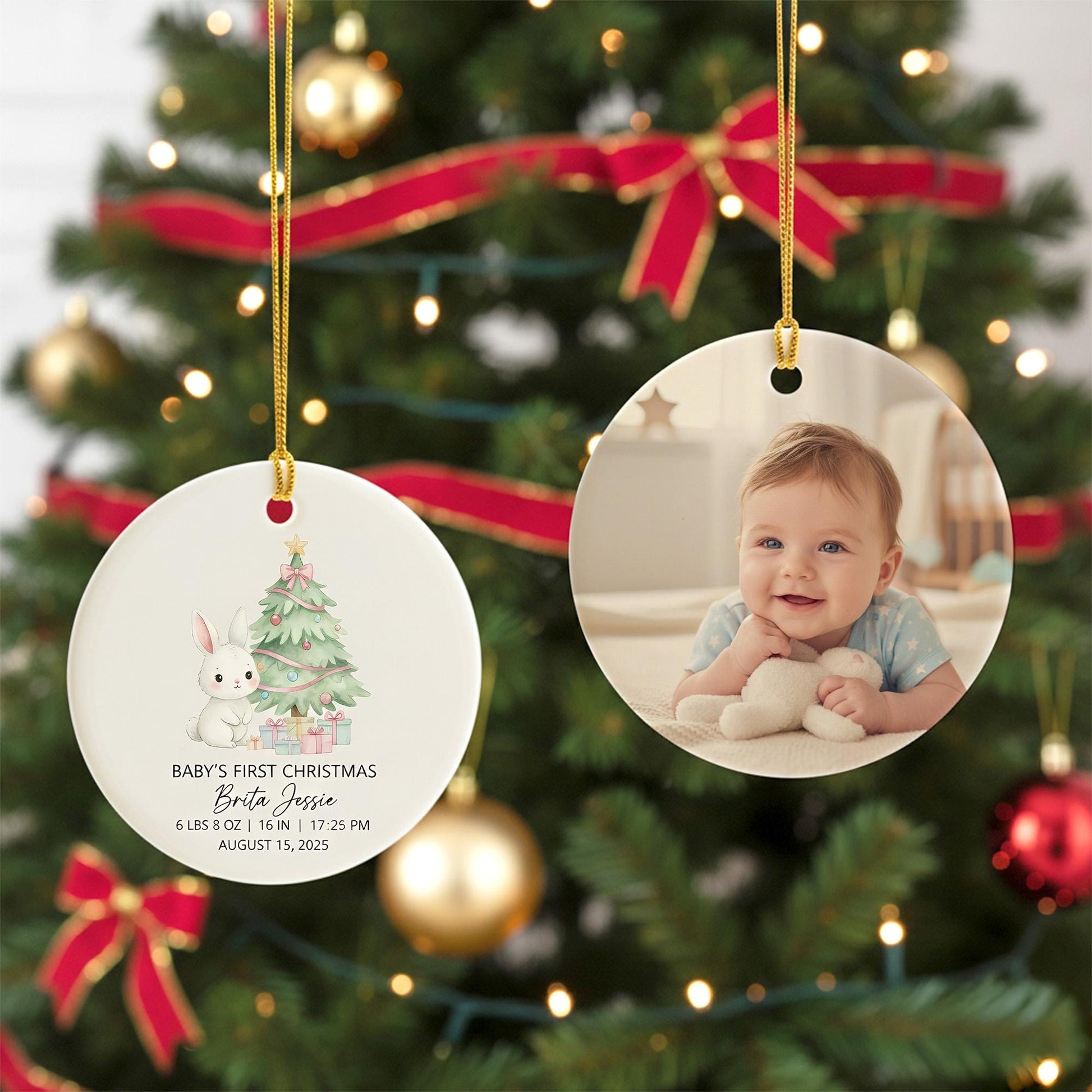 Baby’s First Christmas Ornament – Personalized Photo Ceramic Holiday Keepsake Gift