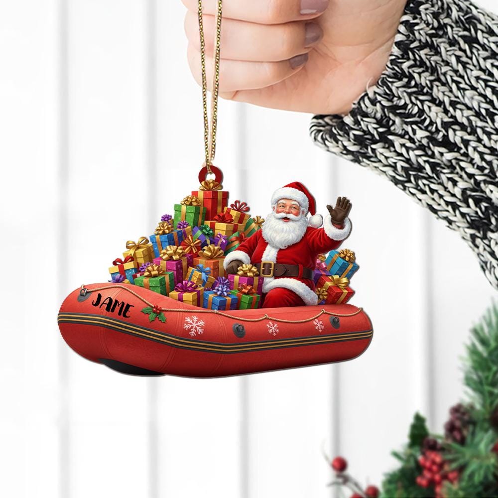 Personalized Santa Ornament Inflatable Boat with Gifts Christmas Tree Decoration