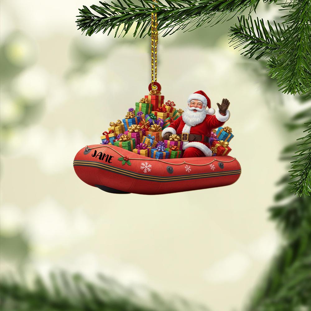 Personalized Santa Ornament Inflatable Boat with Gifts Christmas Tree Decoration