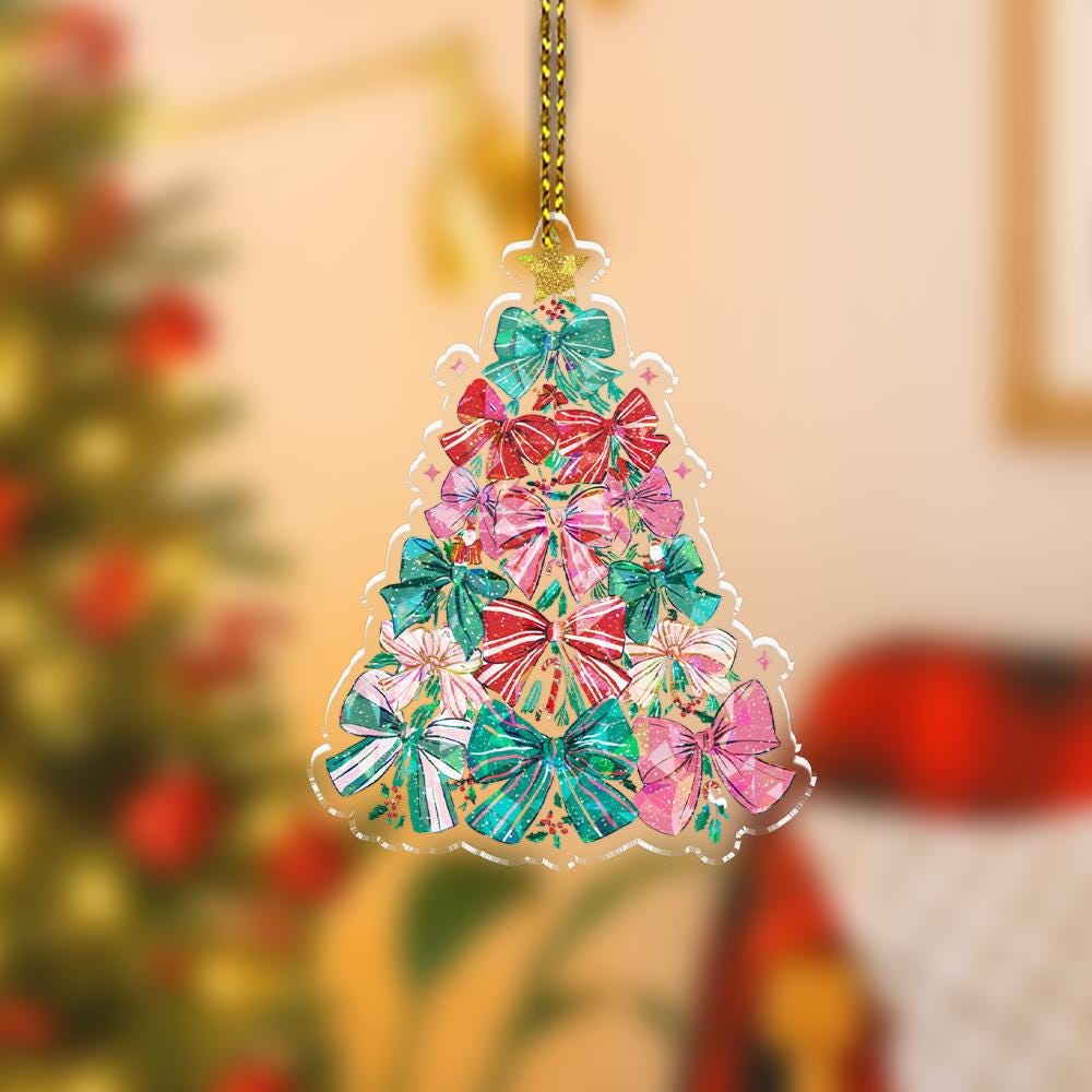 Christmas Tree Ornament with Bows Hologram Effect Acrylic Decoration
