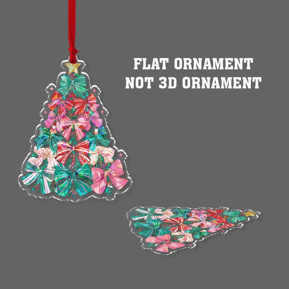 Christmas Tree Ornament with Bows Hologram Effect Acrylic Decoration