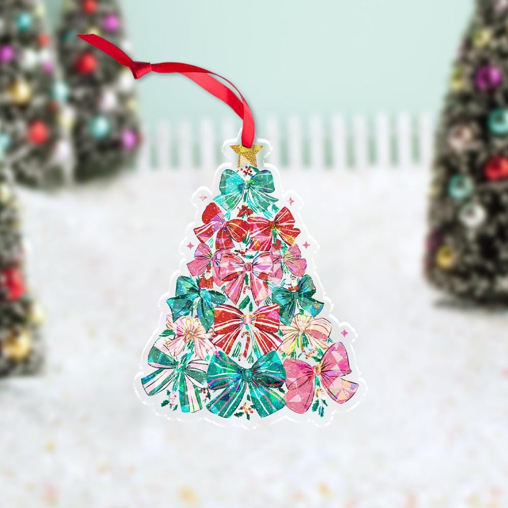 Christmas Tree Ornament with Bows Hologram Effect Acrylic Decoration