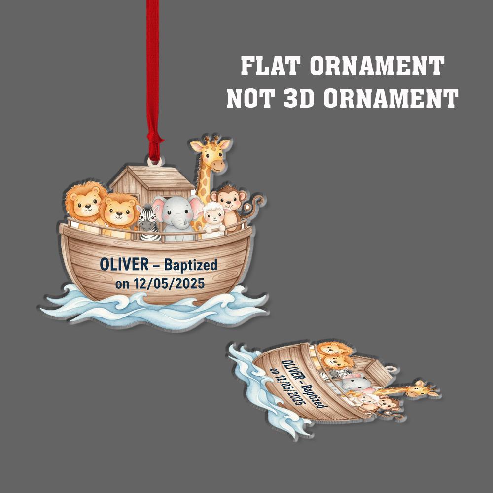 Custom Baptism Ornament Noah’s Ark Animals – Personalized Baby Name and Date Keepsake