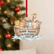 Custom Baptism Ornament Noah’s Ark Animals – Personalized Baby Name and Date Keepsake