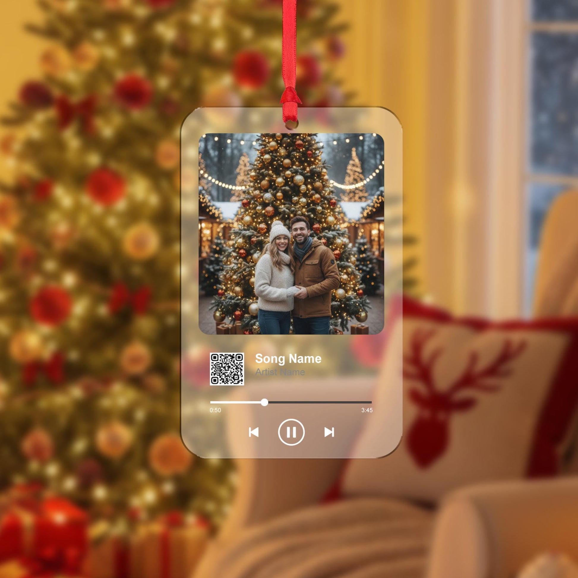 Custom Couple Music Ornament – Personalized Acrylic Keepsake with Photo & QR Code