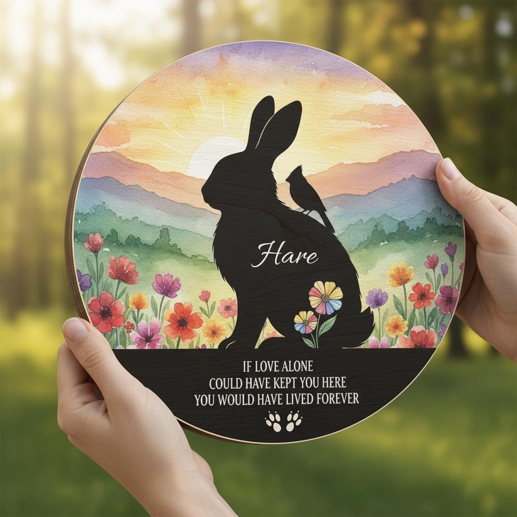 Personalized Rabbit Memorial Sign: Watercolor Wildflower Wooden Plaque