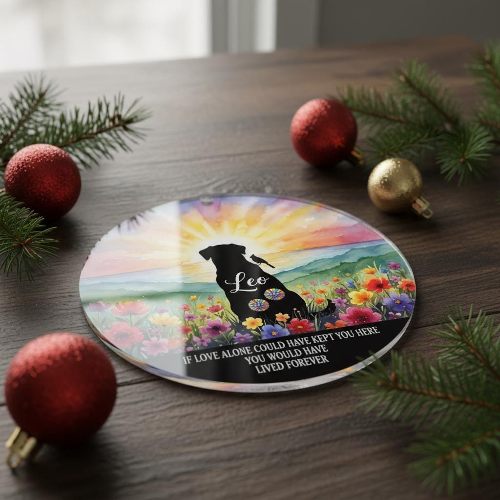 Personalized Dog Memorial Ornament: Watercolor Sunset, Pet Loss Keepsake