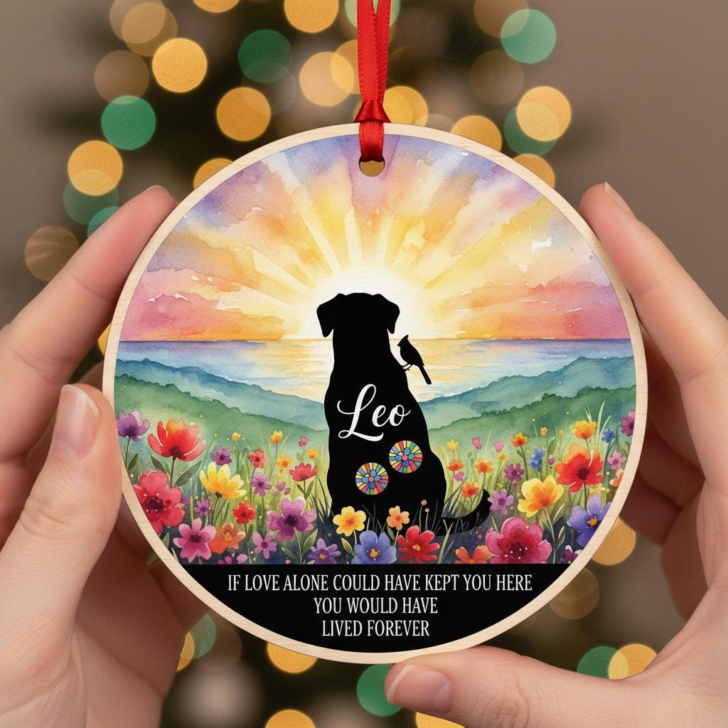 Personalized Dog Memorial Ornament: Watercolor Sunset, Pet Loss Keepsake