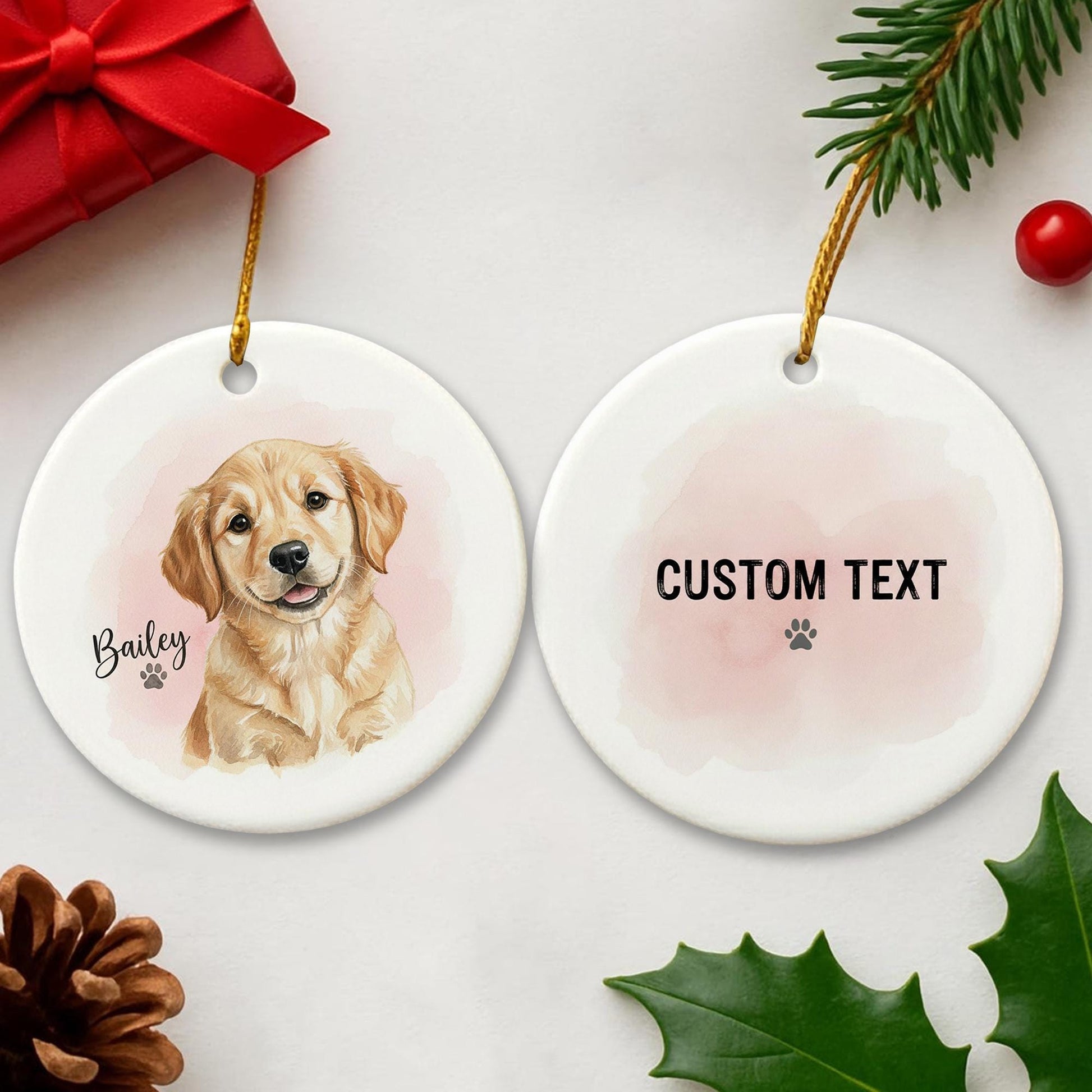 Personalized Dog Ornament – Ceramic Keepsake with Pet Name & Watercolor Design