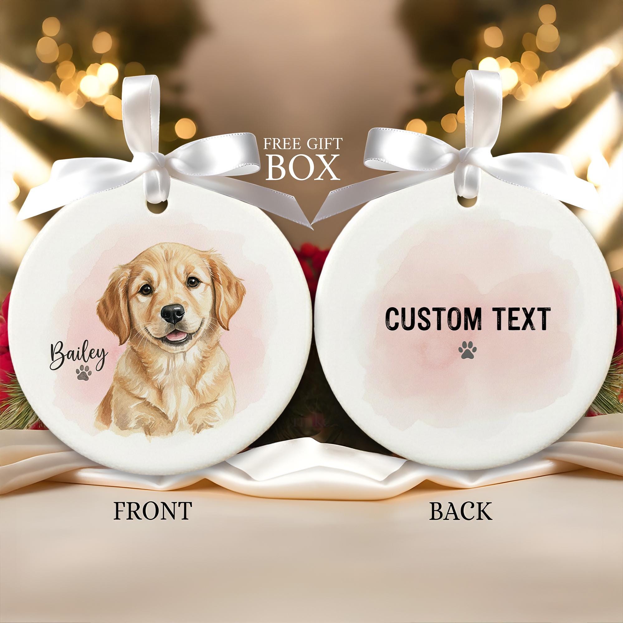 Personalized Dog Ornament – Ceramic Keepsake with Pet Name & Watercolor Design