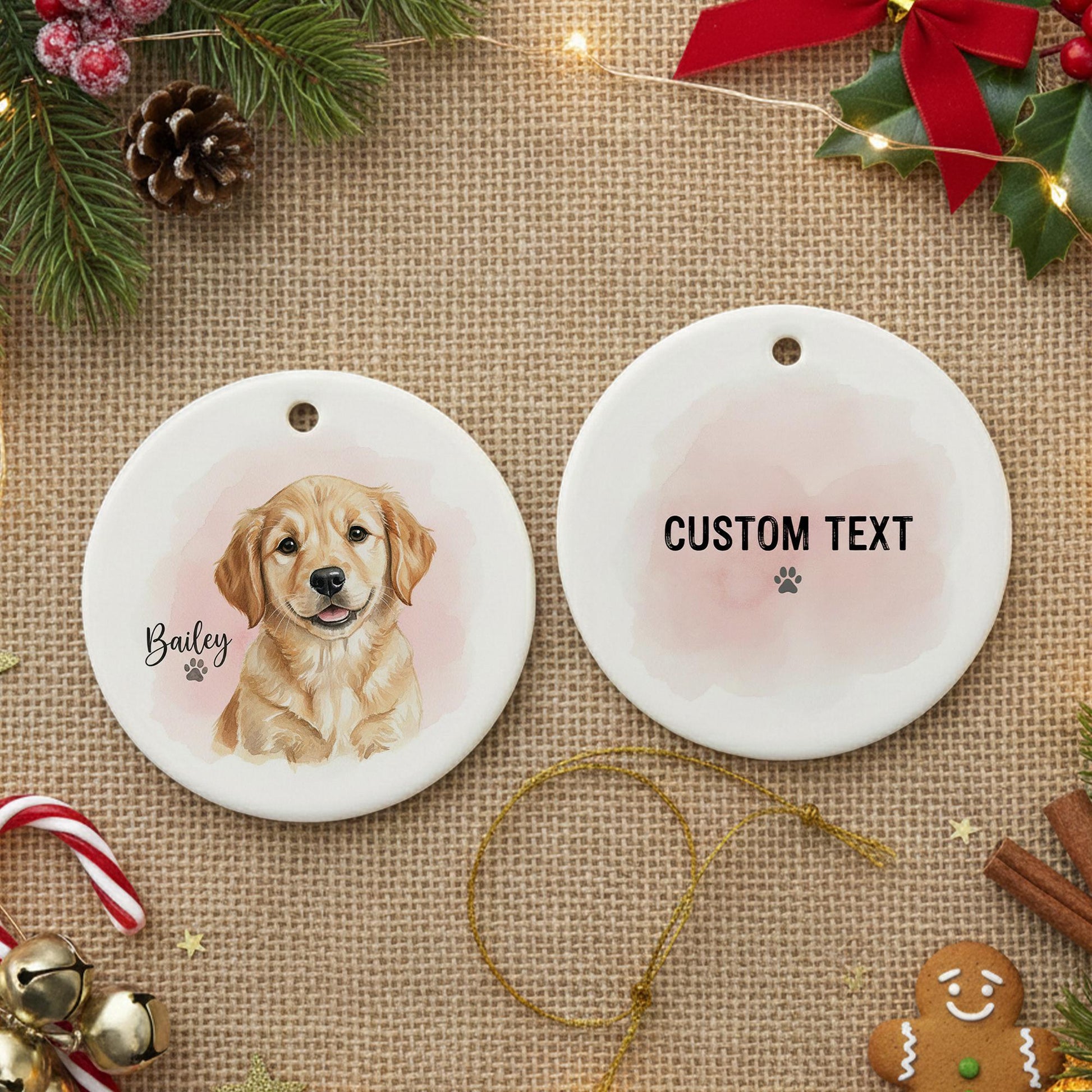 Personalized Dog Ornament – Ceramic Keepsake with Pet Name & Watercolor Design