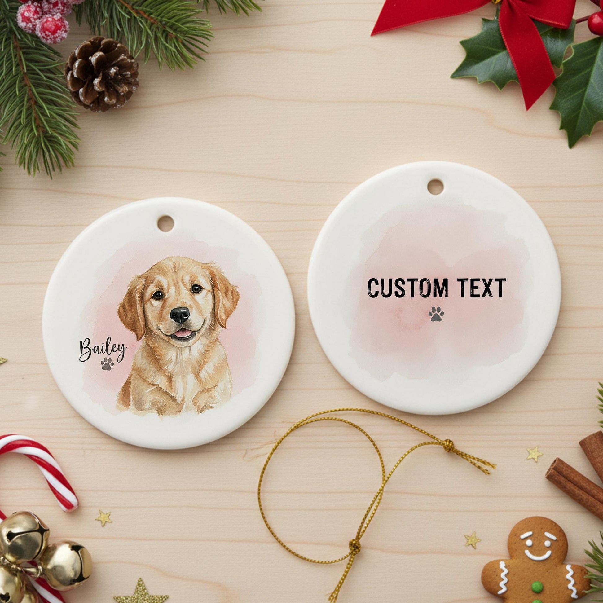 Personalized Dog Ornament – Ceramic Keepsake with Pet Name & Watercolor Design