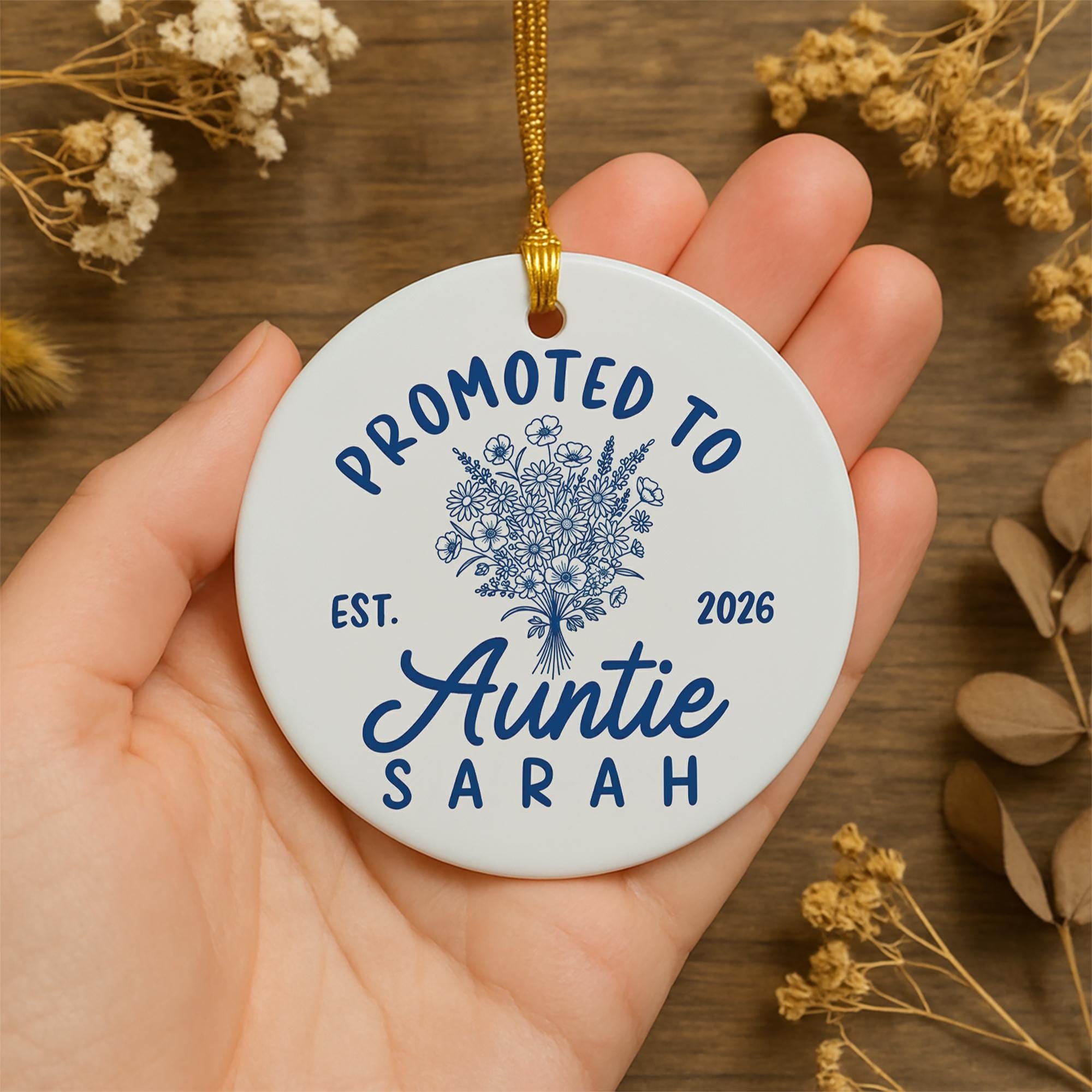 Personalized Auntie Ceramic Ornament: Baby Announcement Gift for New Aunt