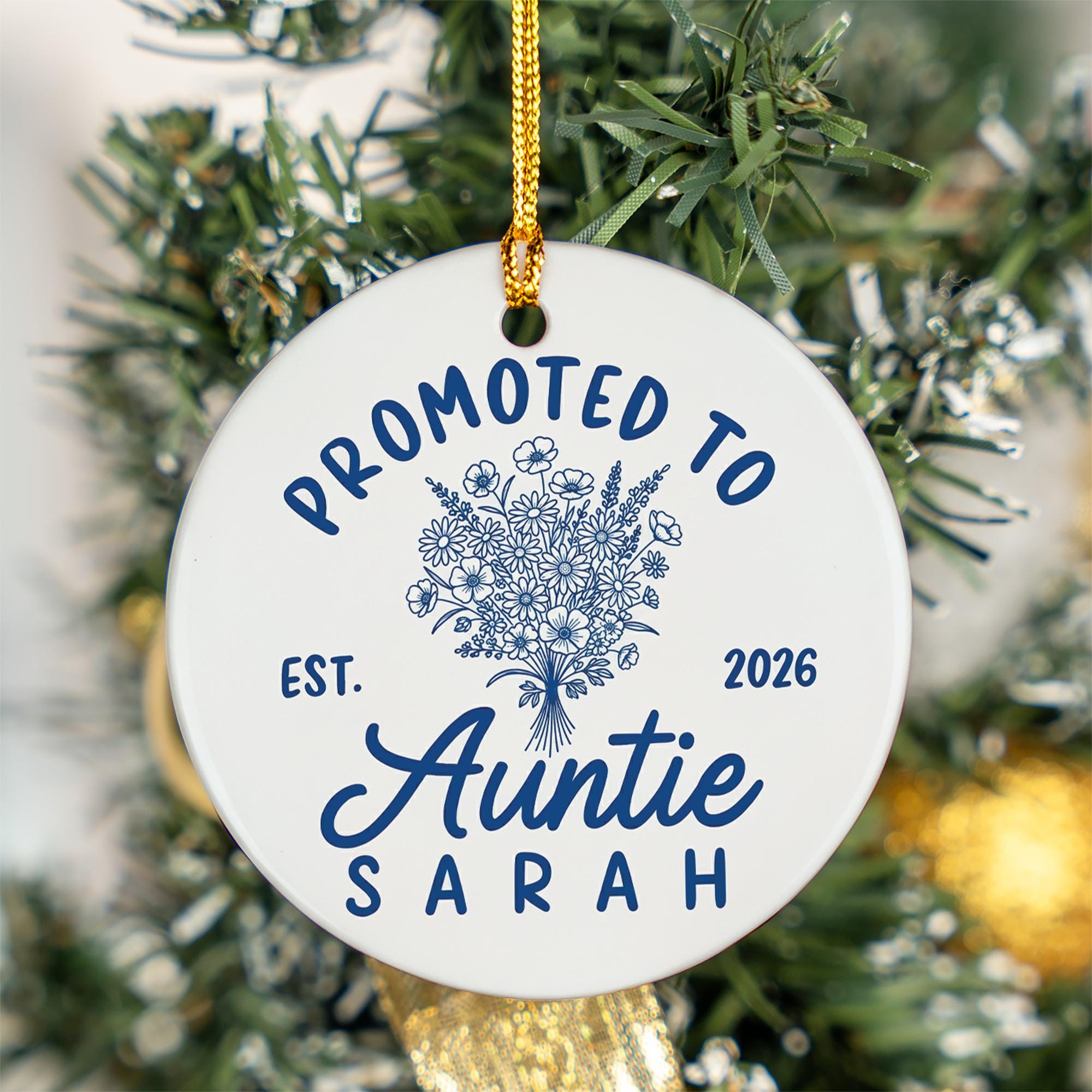 Personalized Auntie Ceramic Ornament: Baby Announcement Gift for New Aunt