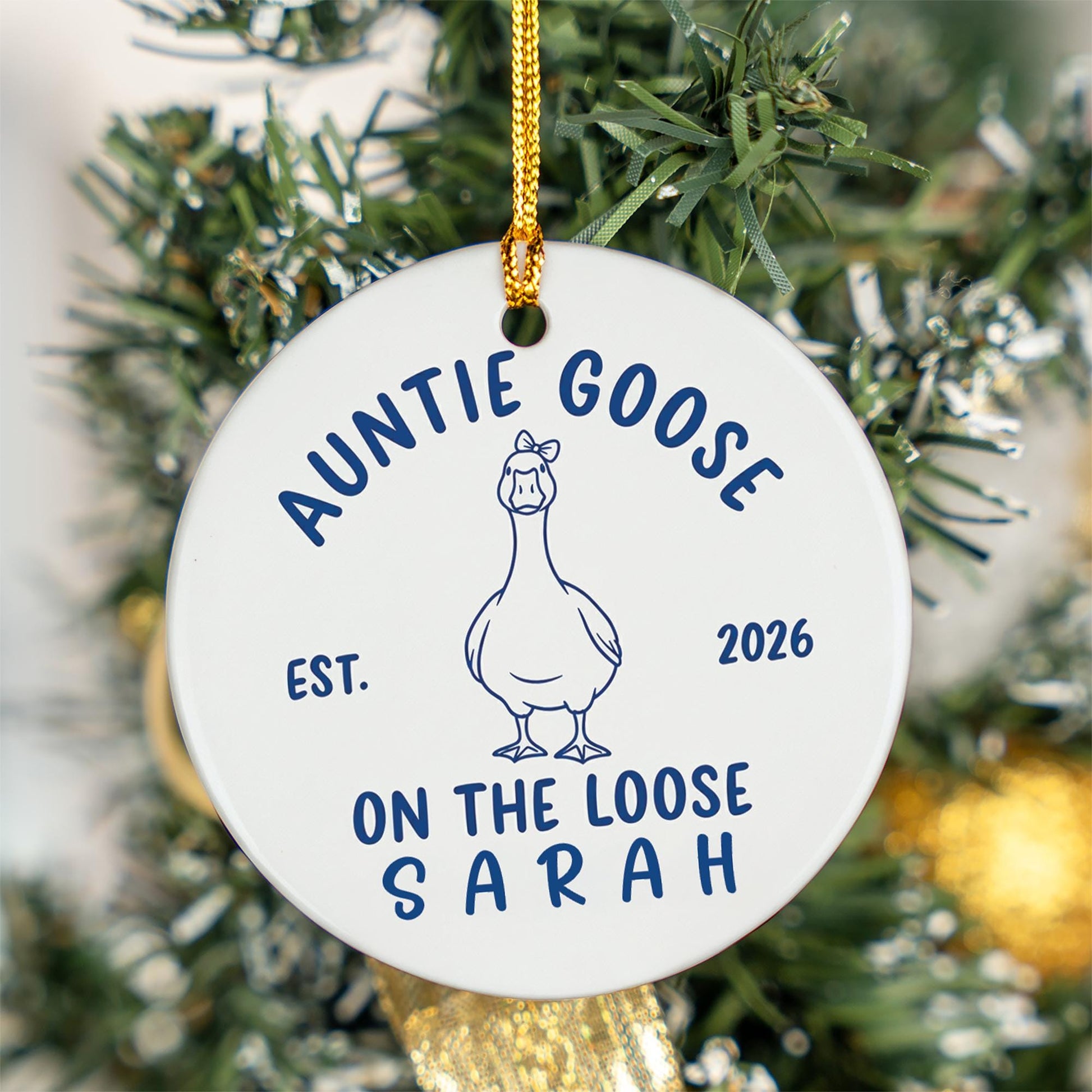 Personalized Auntie Goose Ceramic Ornament: New Aunt Pregnancy Announcement Gift