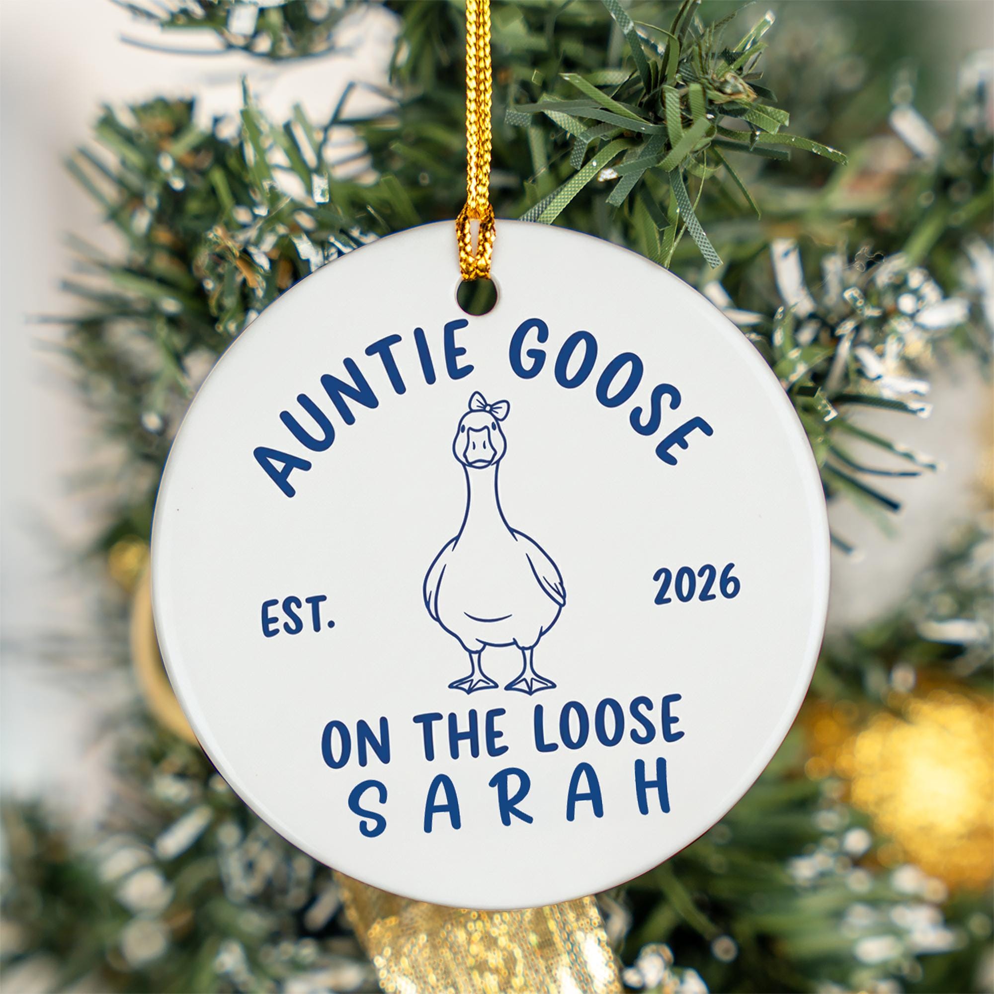 Personalized Auntie Goose Ceramic Ornament: New Aunt Pregnancy Announcement Gift