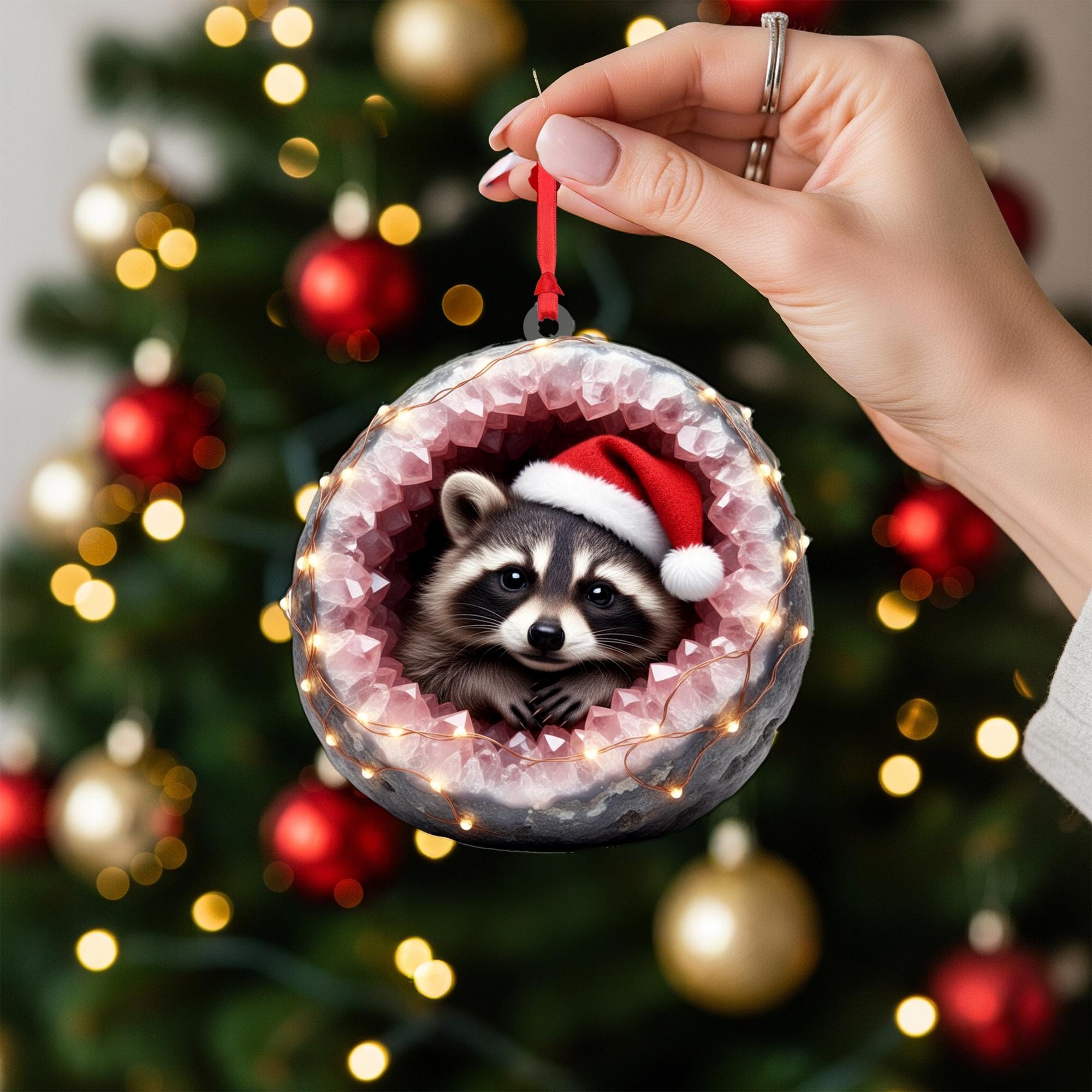 Christmas Raccoon Ornament: Cute Animal Xmas Tree Decoration