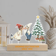 Personalized Gnome Couple LED Light: Christmas Tree Scene, Custom Names