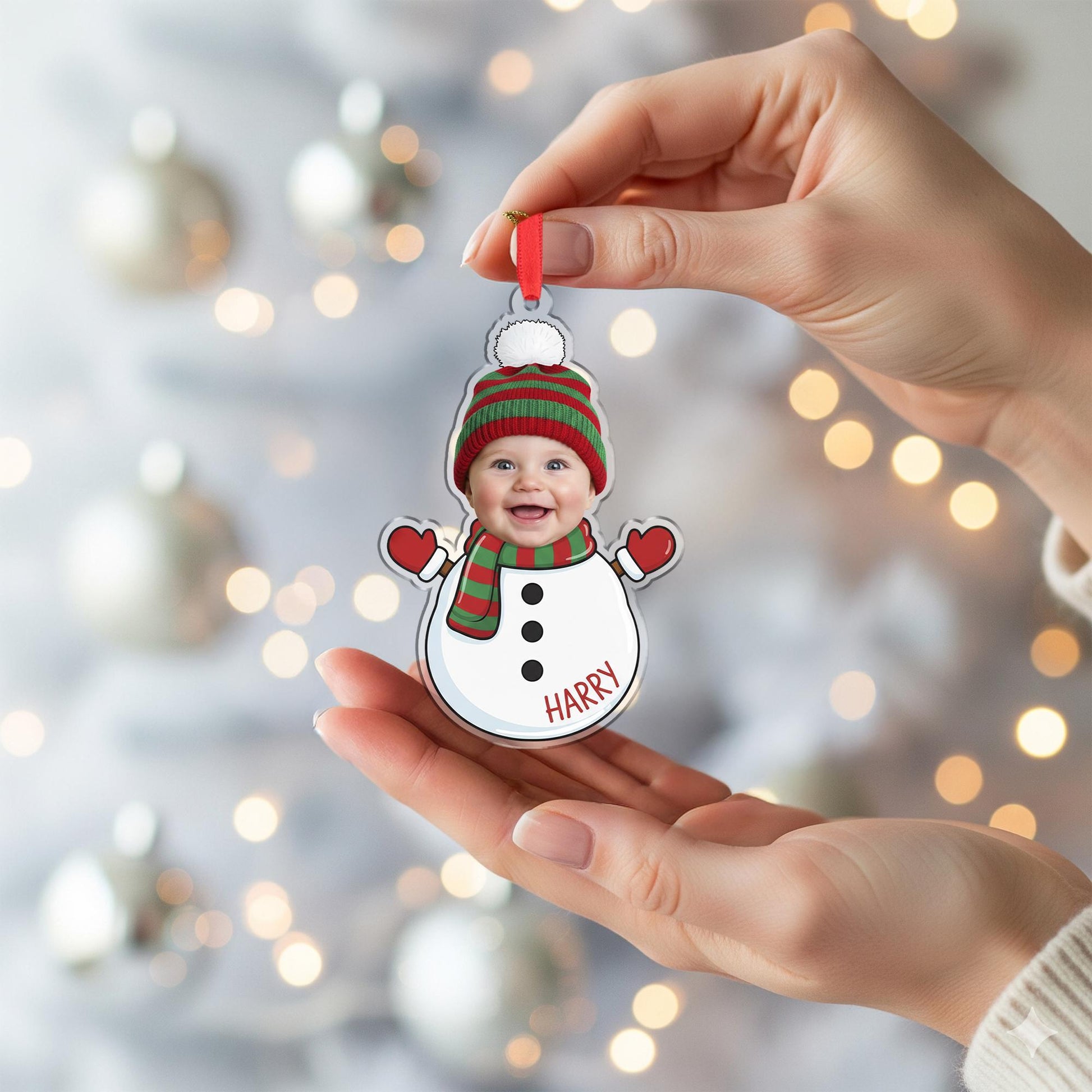 Custom Baby Christmas Ornament – Photo Face Hanging Keepsake Holiday Character