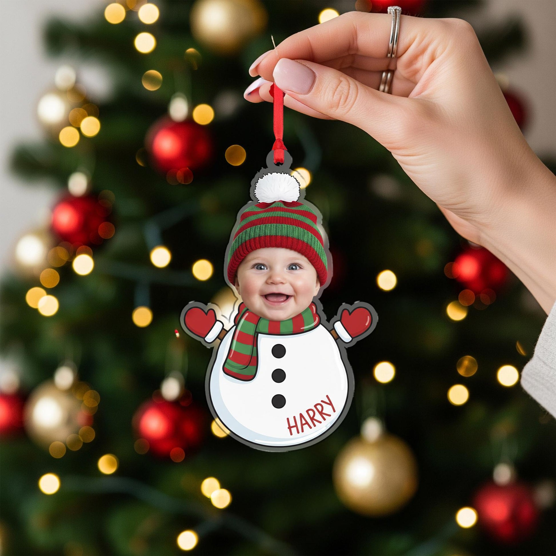 Custom Baby Christmas Ornament – Photo Face Hanging Keepsake Holiday Character