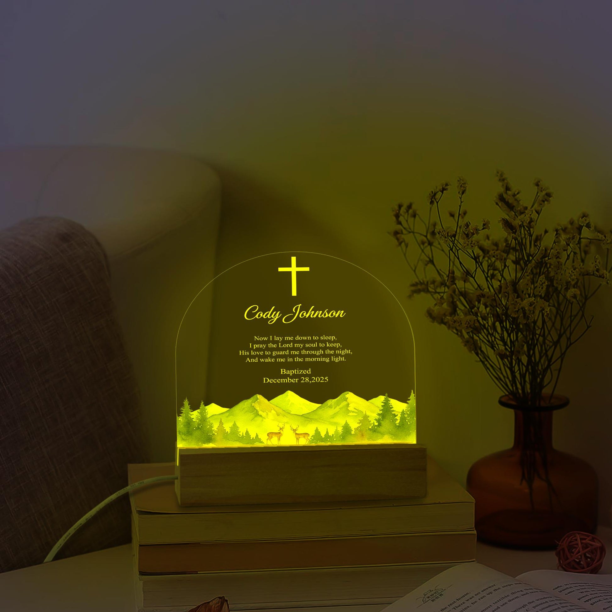 Personalized Baptism Night Light with Prayer - Custom Christian Baby Gift