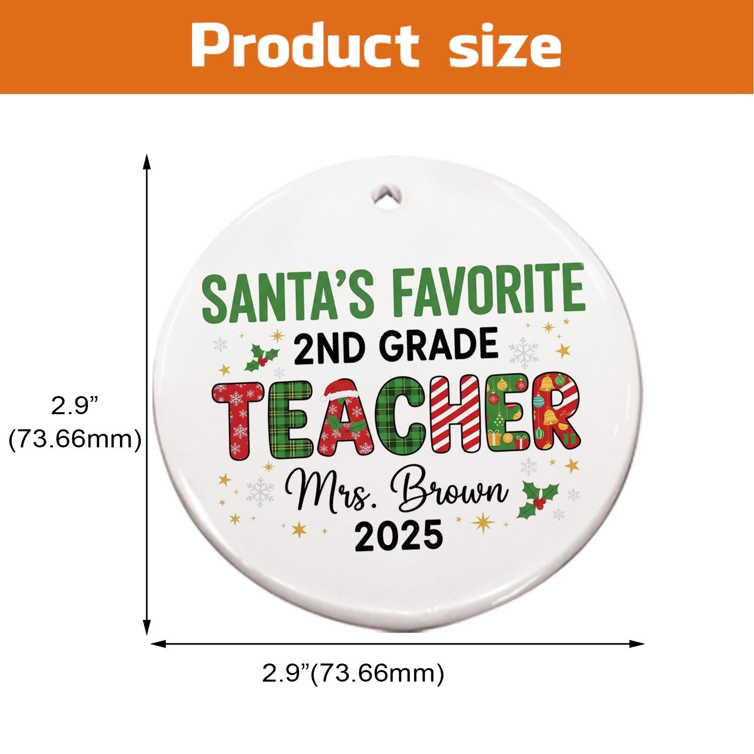 Custom Ceramic Christmas Ornament for Teacher 2025 – Santa’s Favorite Holiday Decoration