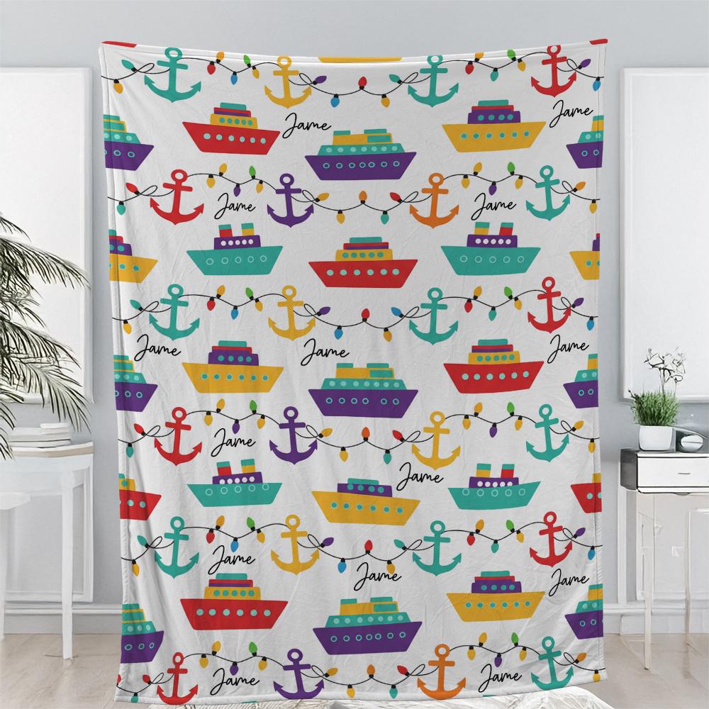 Custom Cruise Ship Fleece Blanket with Name – Nautical Merry Cruisemas Throw