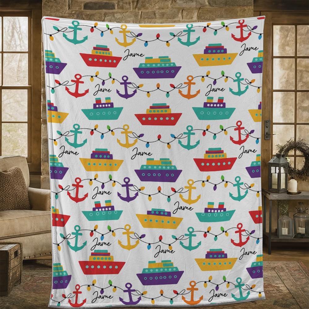Custom Cruise Ship Fleece Blanket with Name – Nautical Merry Cruisemas Throw