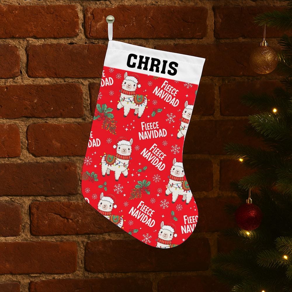 Custom Christmas Stocking – Personalized Fleece Navidad Llama Fireplace Decoration