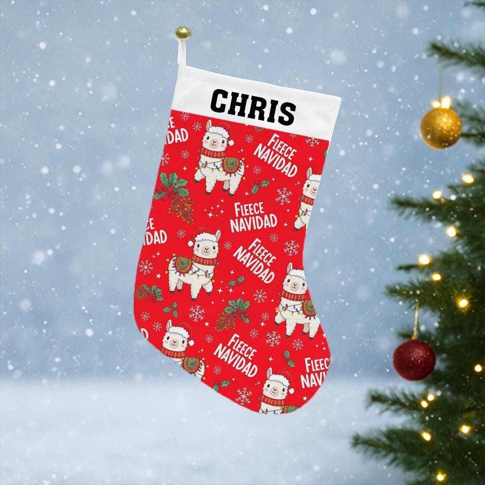 Custom Christmas Stocking – Personalized Fleece Navidad Llama Fireplace Decoration