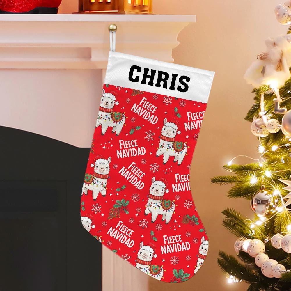 Custom Christmas Stocking – Personalized Fleece Navidad Llama Fireplace Decoration