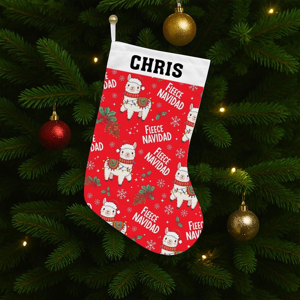 Custom Christmas Stocking – Personalized Fleece Navidad Llama Fireplace Decoration