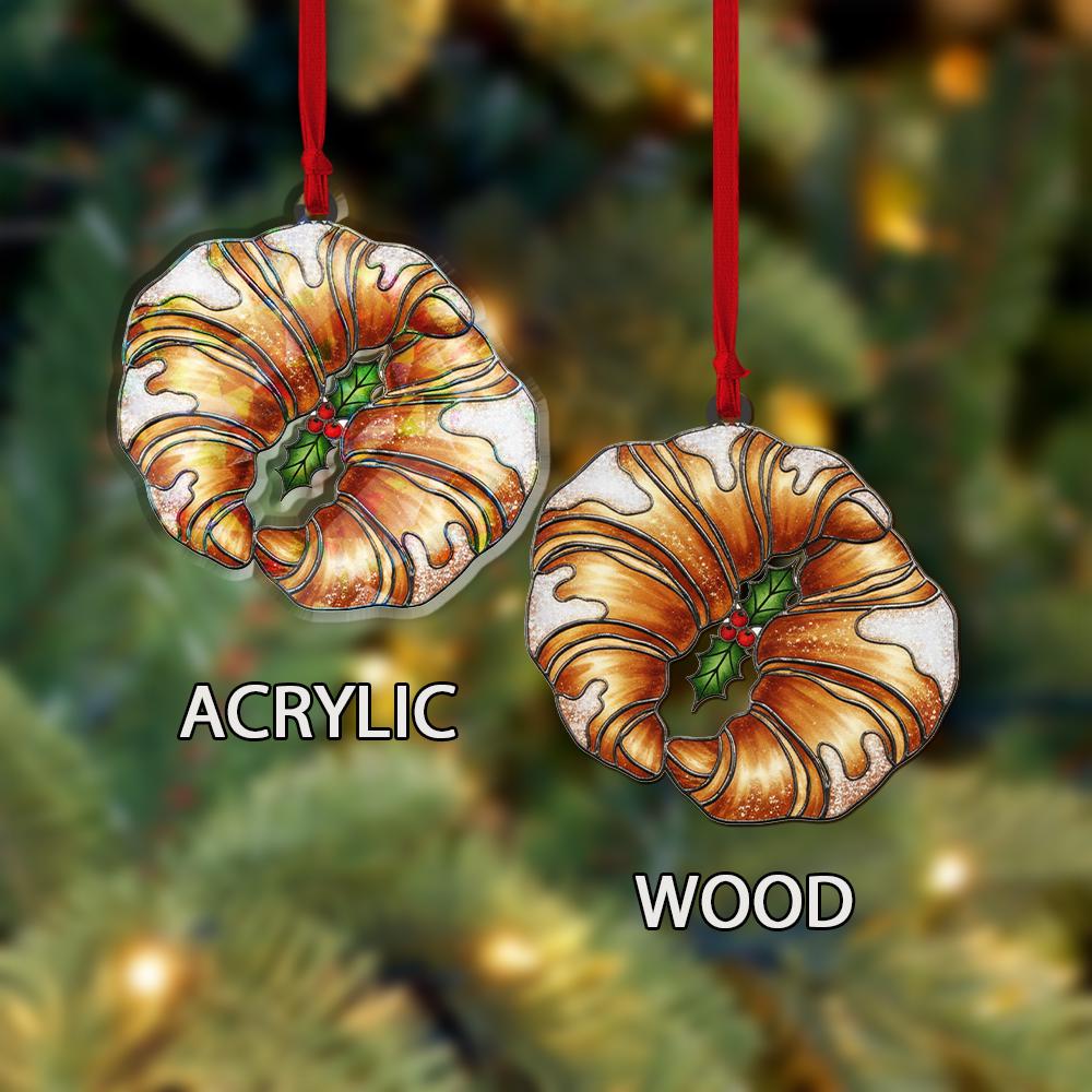 Croissant Ornament – Holiday Tree Decoration with Pastry Design and Holly Accent
