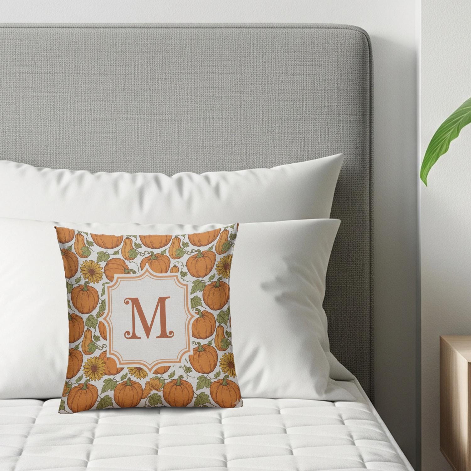 Personalized Pumpkin Pillow with Monogram, Fall Harvest Throw Cushion