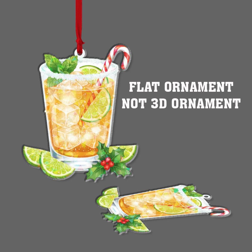 Cocktail Hologram Ornament – Holiday Tree Decoration with Lime Slice Mint and Candy Cane Design