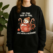 Christmas Sweatshirt – Snowman Cup Design with Funny Meltdown Quote