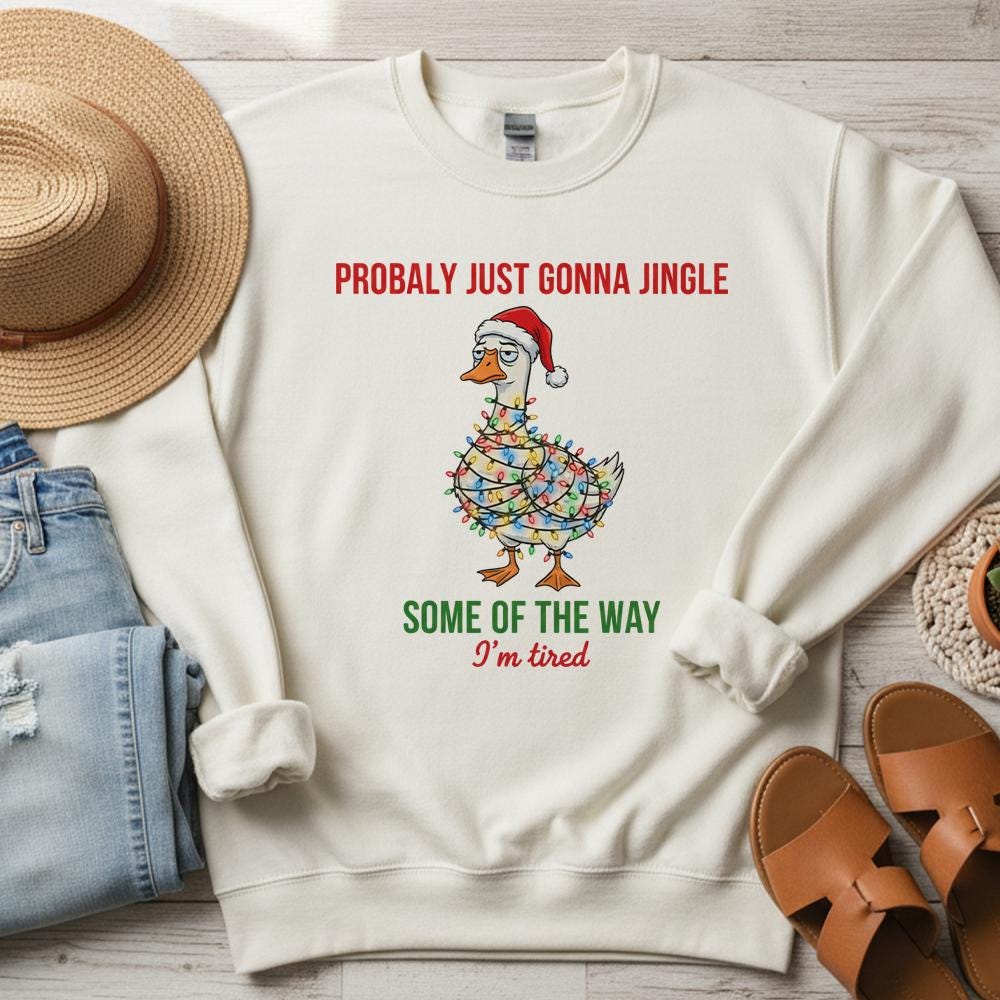Christmas Sweatshirt – Duck Wrapped in Lights Design with Funny Holiday Quote