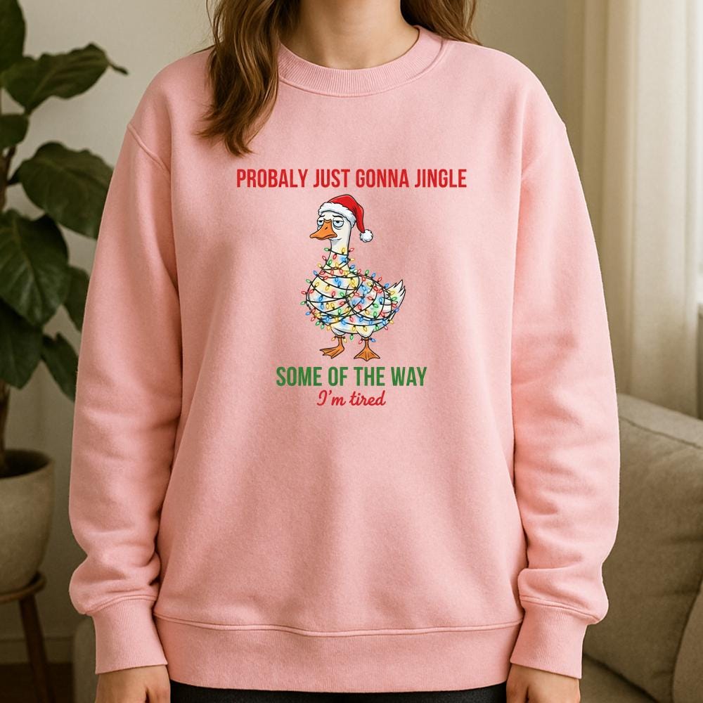 Christmas Sweatshirt – Duck Wrapped in Lights Design with Funny Holiday Quote