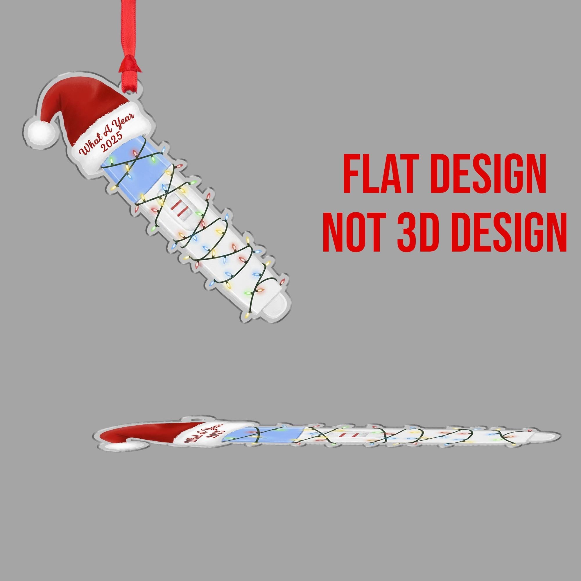 Pregnancy Test Ornament with Santa Hat and Holiday Lights