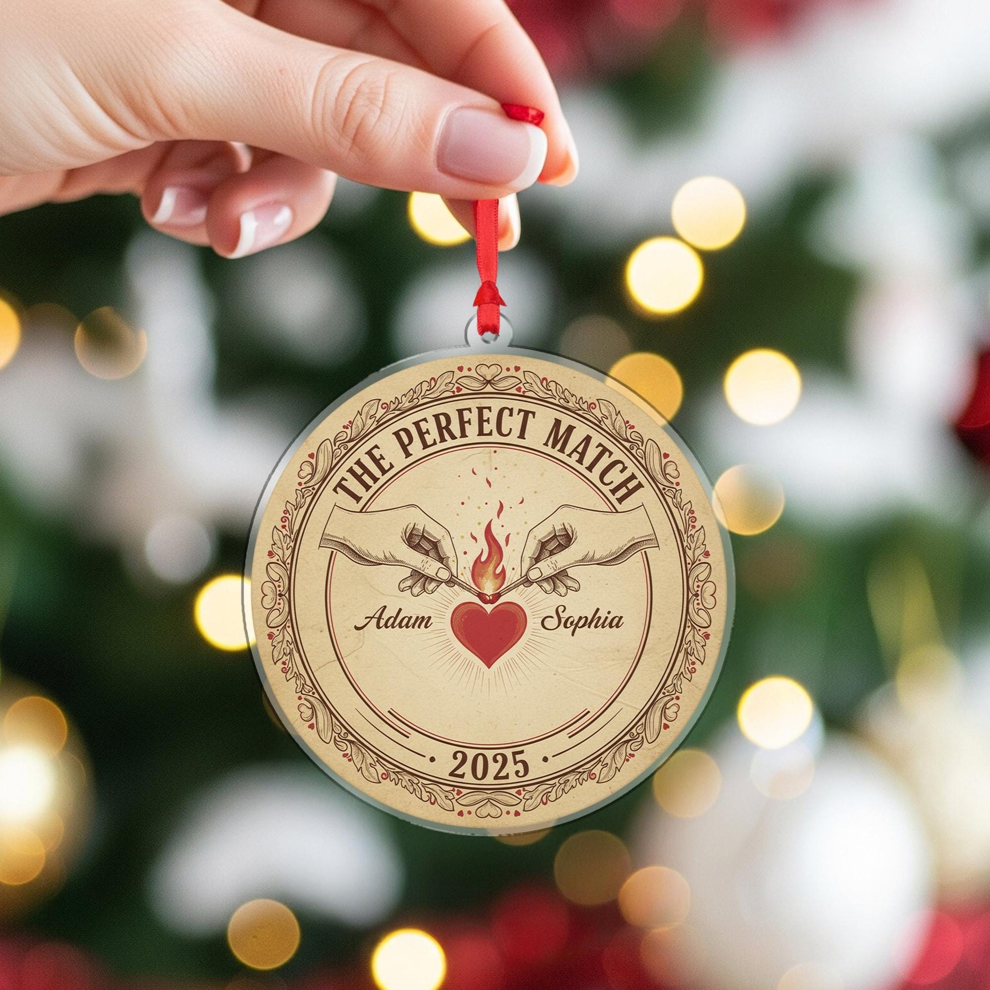 Personalized Couple Ornament – Round Shape, The Perfect Match Design, Christmas 2025 Decoration