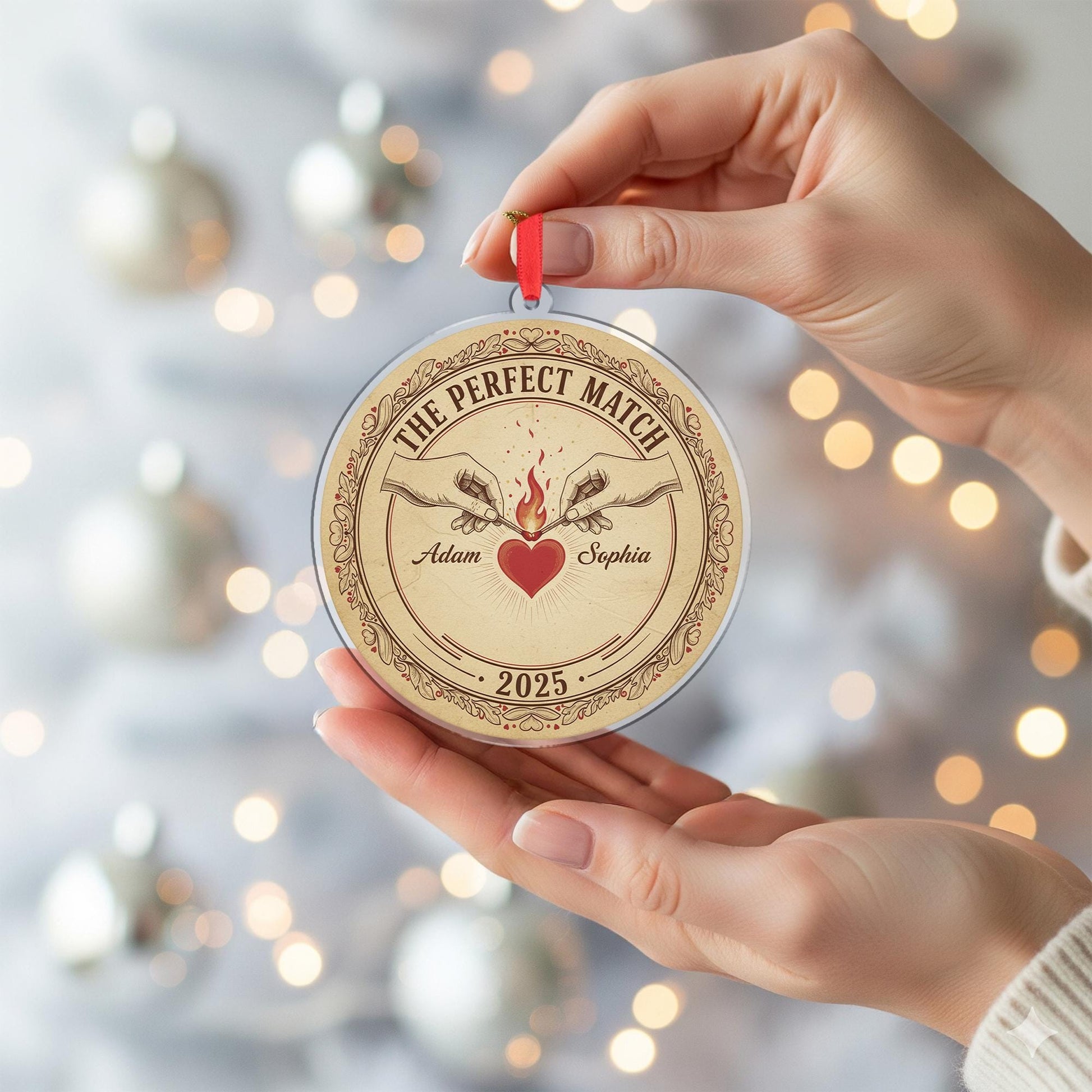 Personalized Couple Ornament – Round Shape, The Perfect Match Design, Christmas 2025 Decoration