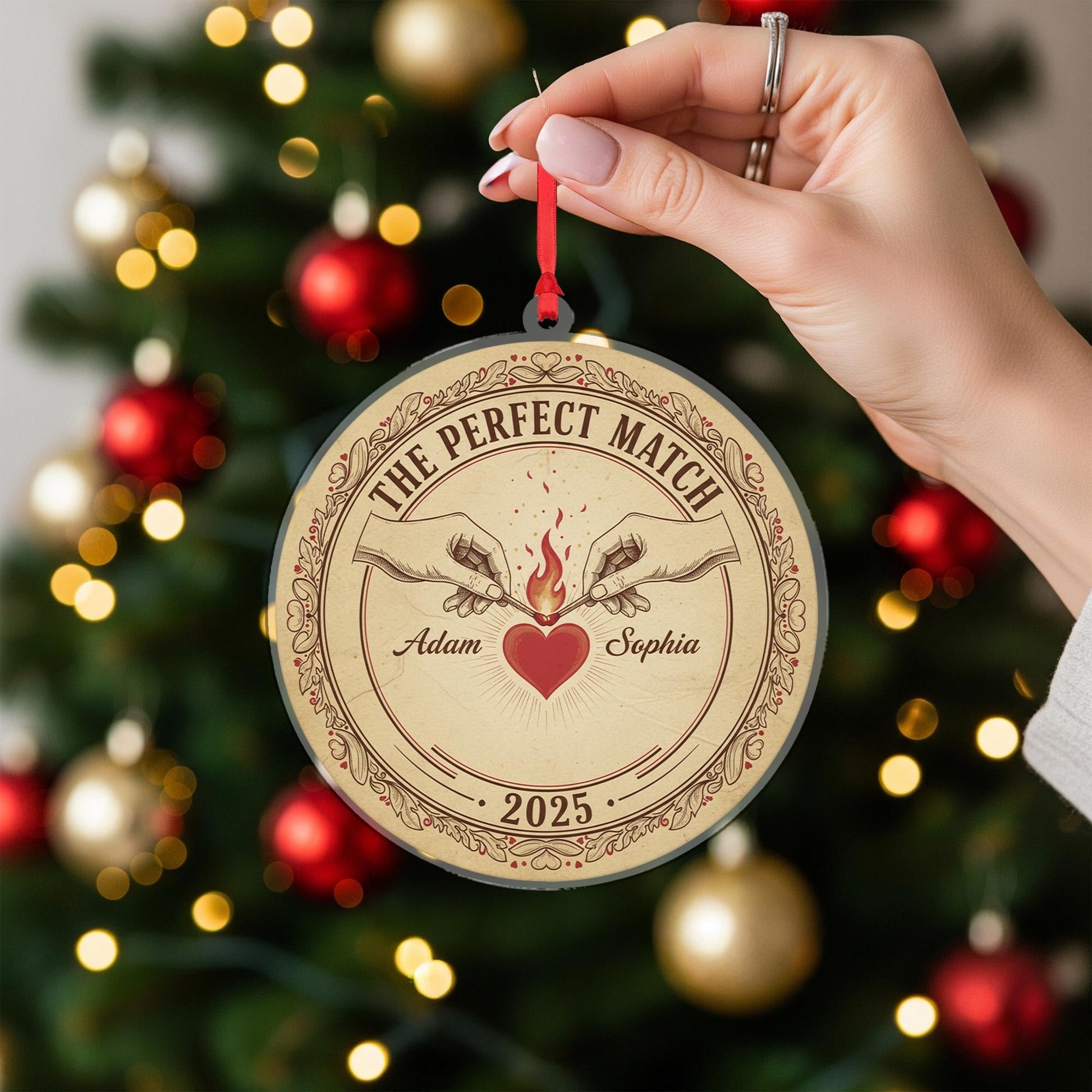 Personalized Couple Ornament – Round Shape, The Perfect Match Design, Christmas 2025 Decoration
