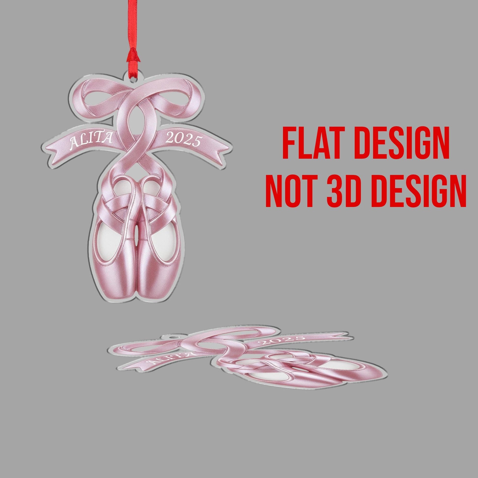 Custom Ballet Slipper Ornament – Personalized Name & Year Dangle Decoration