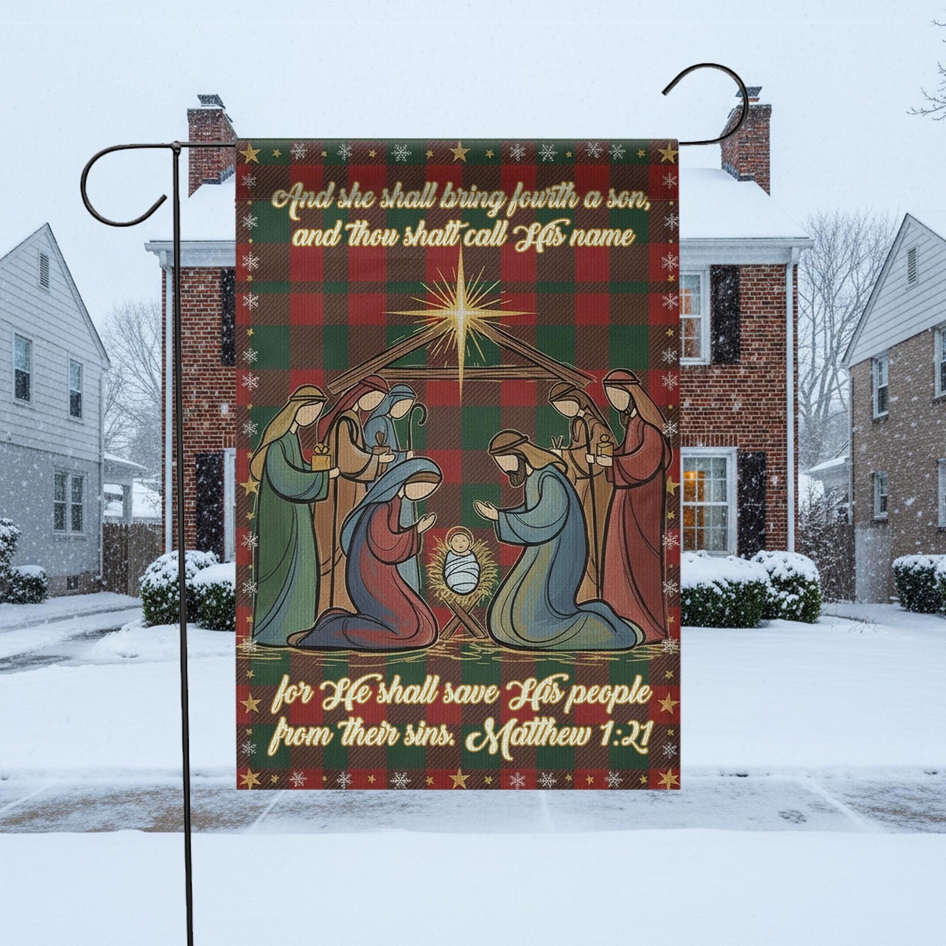 Nativity Scene Bible Verse Christmas Flag: Outdoor Holiday Banner Religious Decor