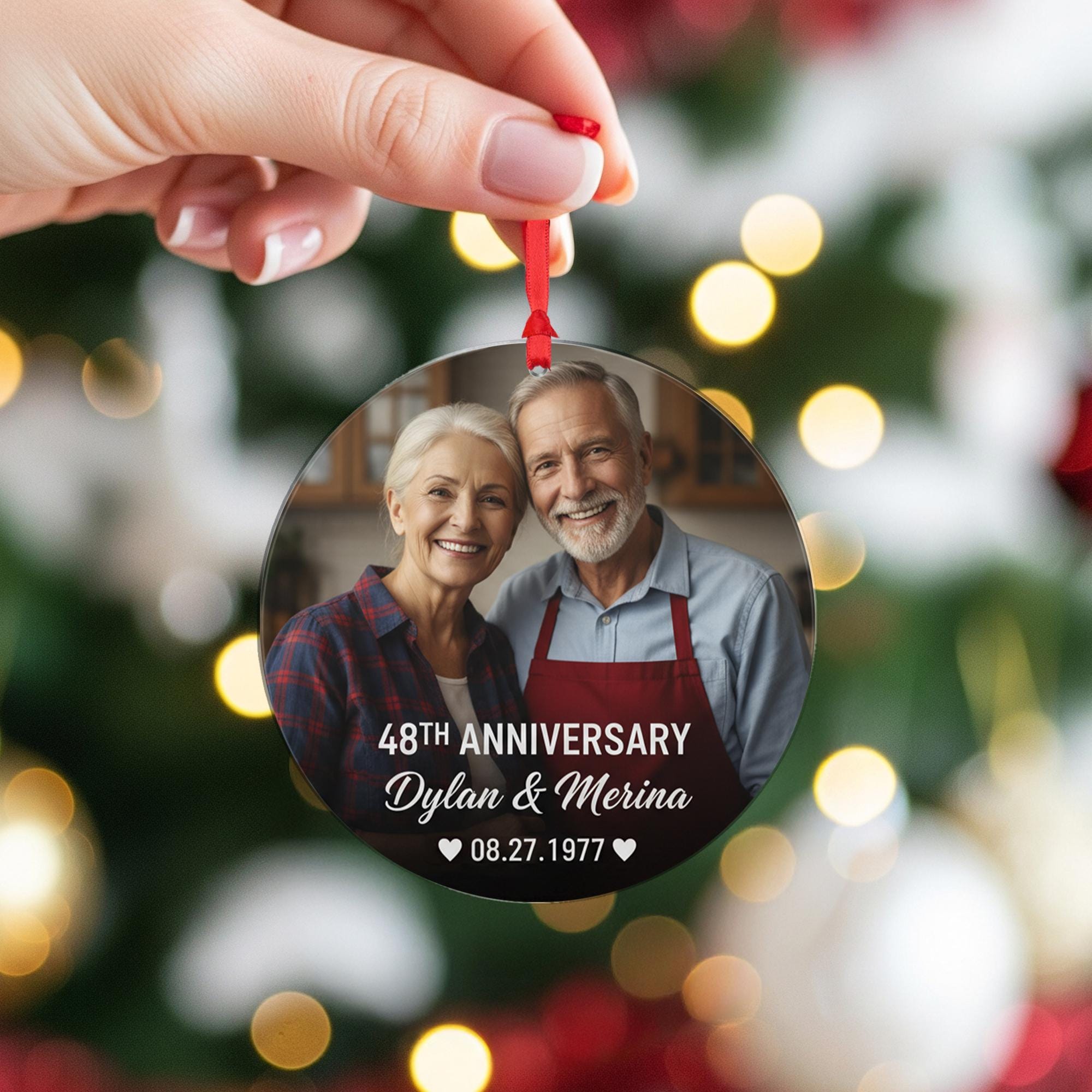 Personalized Photo Anniversary Ornament – Custom Round Design with Names and Date