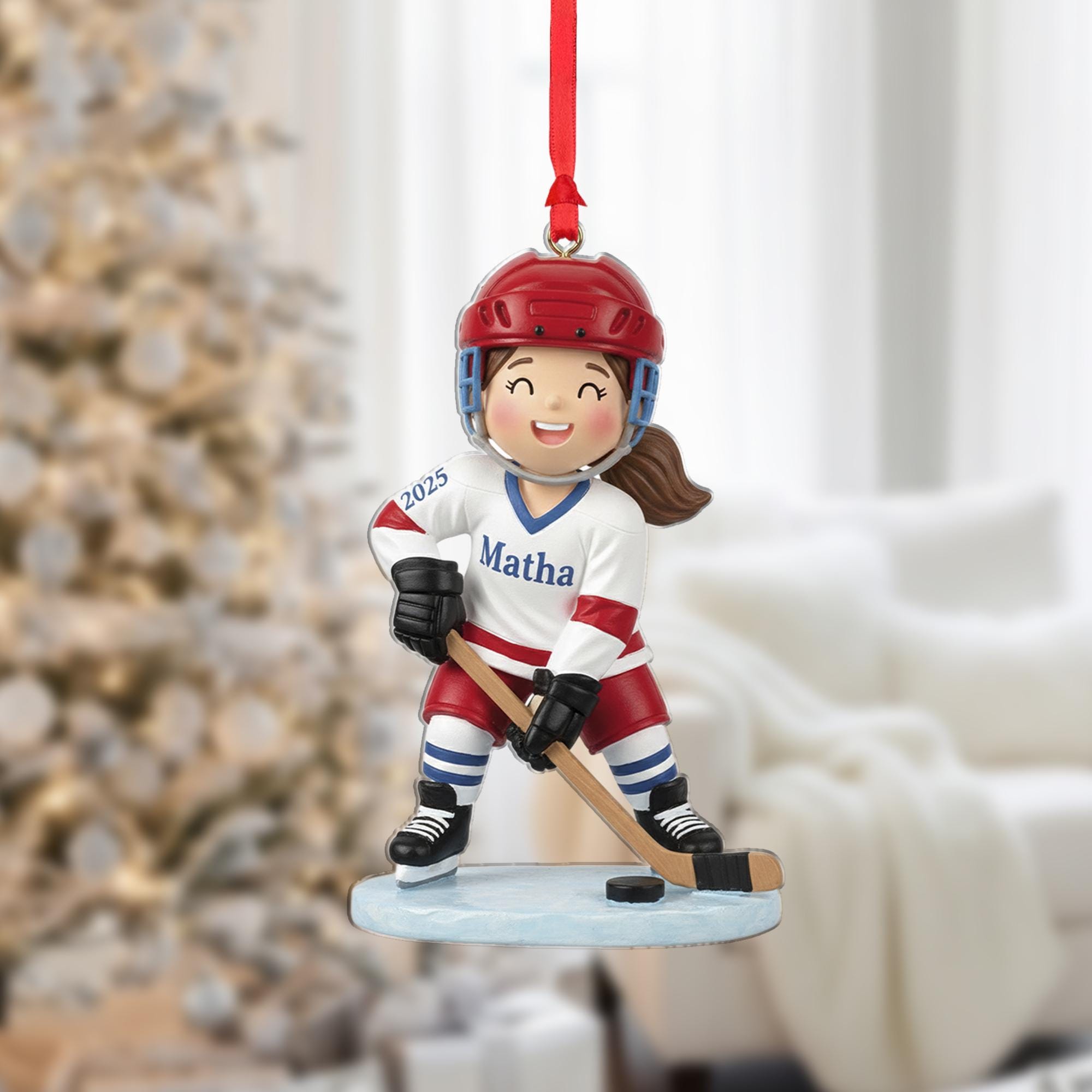 Custom Female Hockey Ornament – Christmas Decoration Gift for Young Athletes