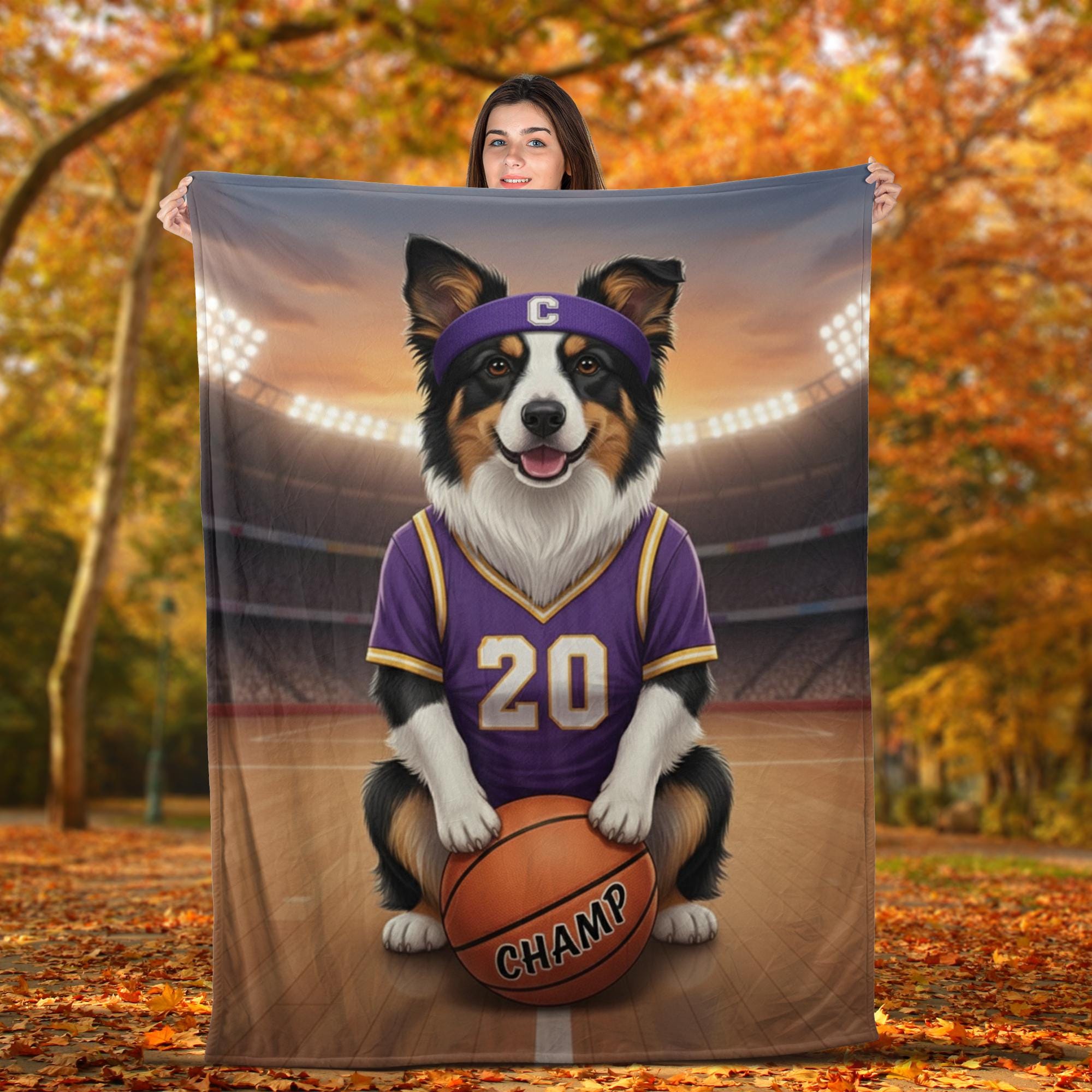 Custom Basketball Pet Portrait Fleece Blanket, Personalized Pet Throw
