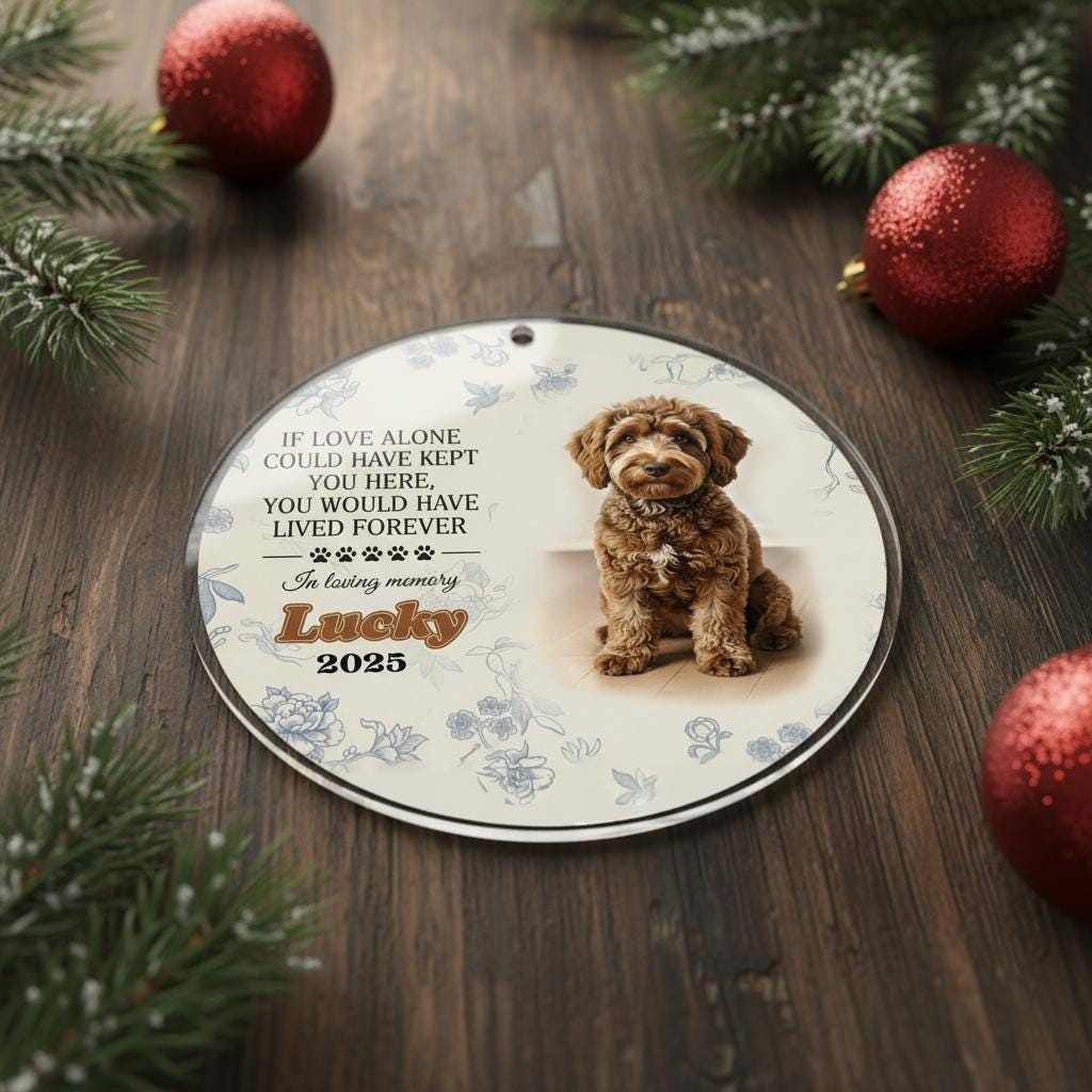 Personalized Dog Memorial Ornament: Custom Photo and Name, Pet Loss Keepsake, Christmas Tree Decor